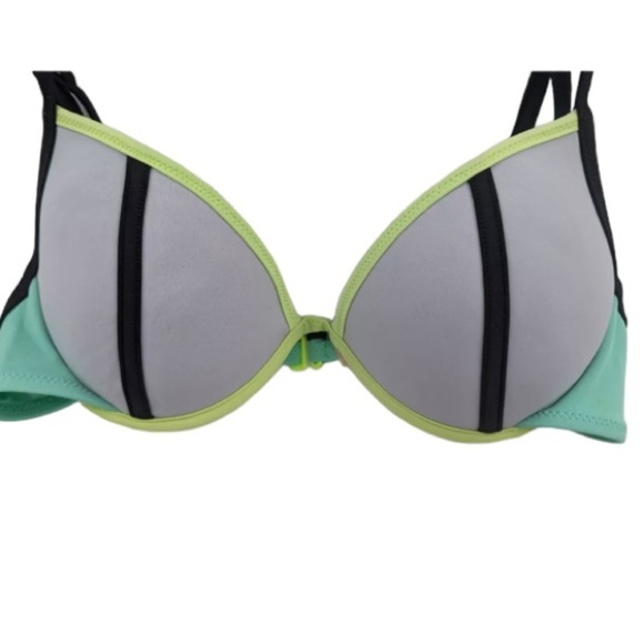 Victoria's Secret Swim Top Women's 34B Gray Mint Green Colorblock Lightly Padded - Picture 3 of 5